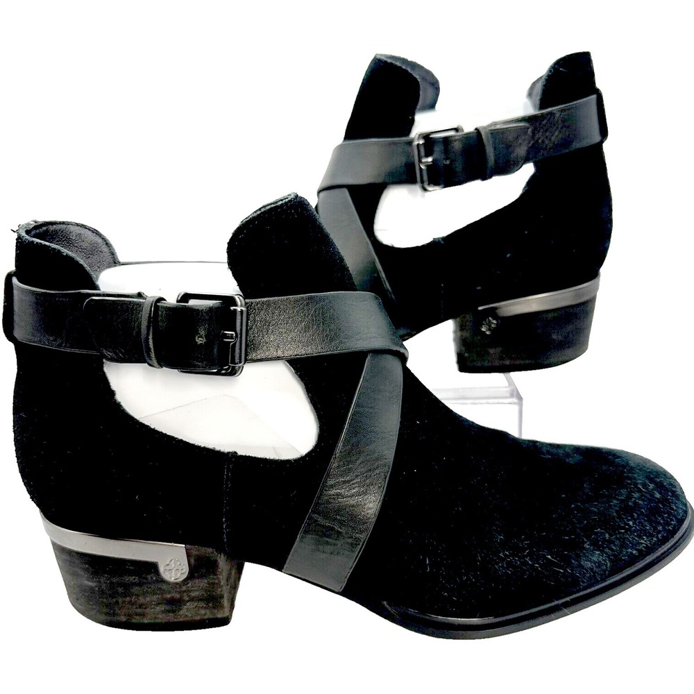 ISOLA DAVAN Ankle Boots Womens 7.5  Black Cutout Buckle Suede Leather Booties